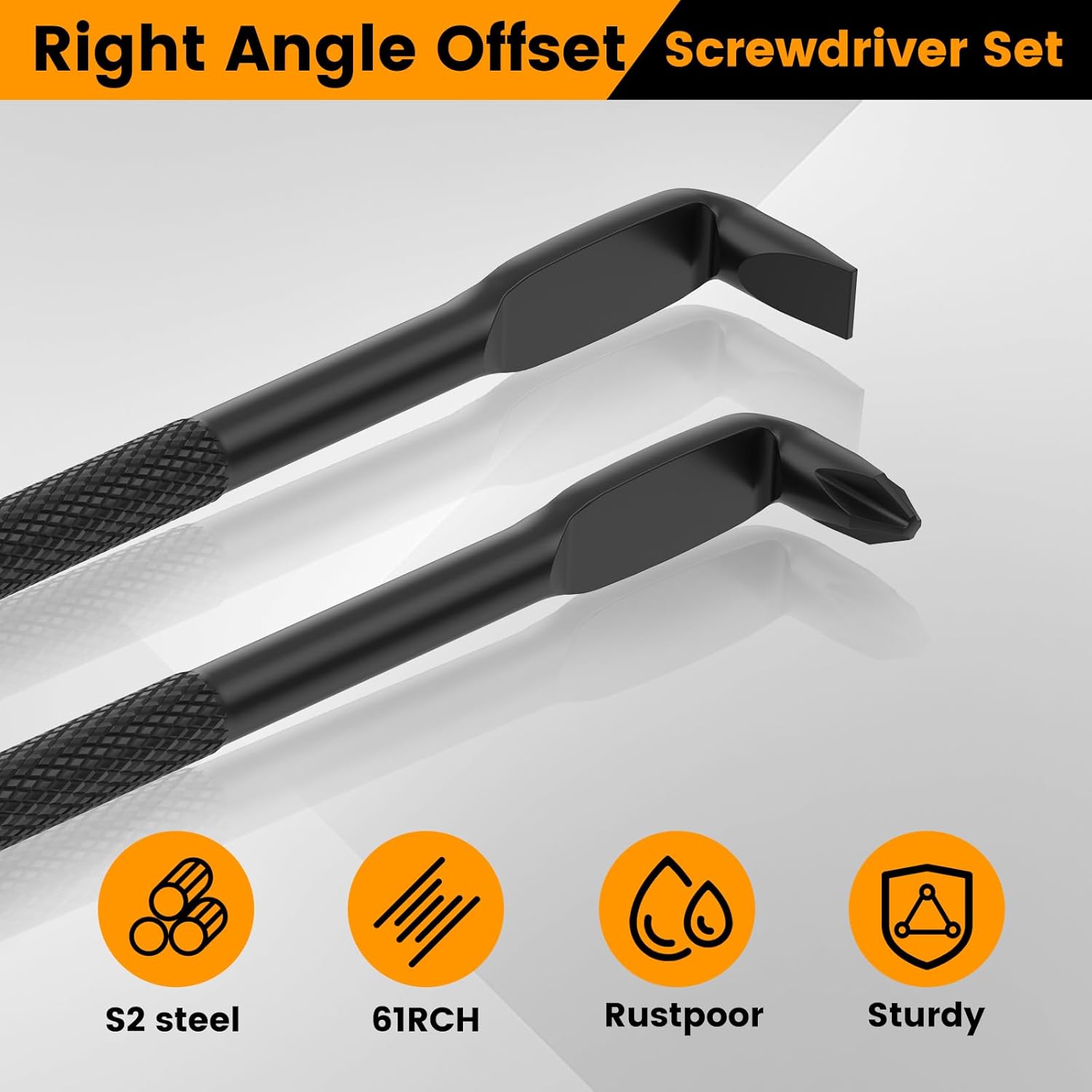 2Pcs Right Angle Offset Screwdriver Set, 90 Degree Z Type Double End with Phillips and Slotted, Bent Low Profile Screwdriver for Tight Narrow Space (Z-TYPE)