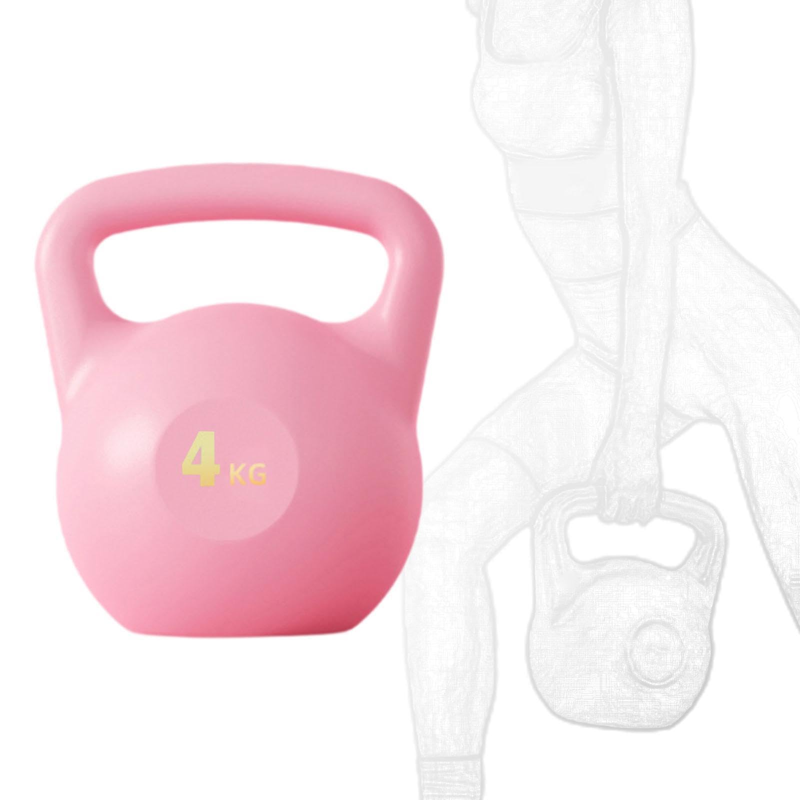 Kettlebell Rellenable de Agua Mancuerna Entrenamiento Cuerpo Completo Mango Seguro Recubrimiento de Silicona Material PE Adecuado para Gimnasio, Rosa 4kg
