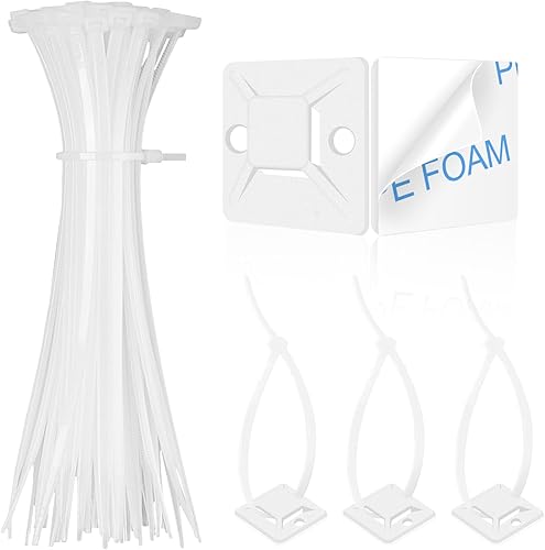 Vista 15 de Juego de 100 soportes autoadhesivos para cables para gestión de cables con almohadillas de palo, clips de anclaje, soportes cuadrados (negro)