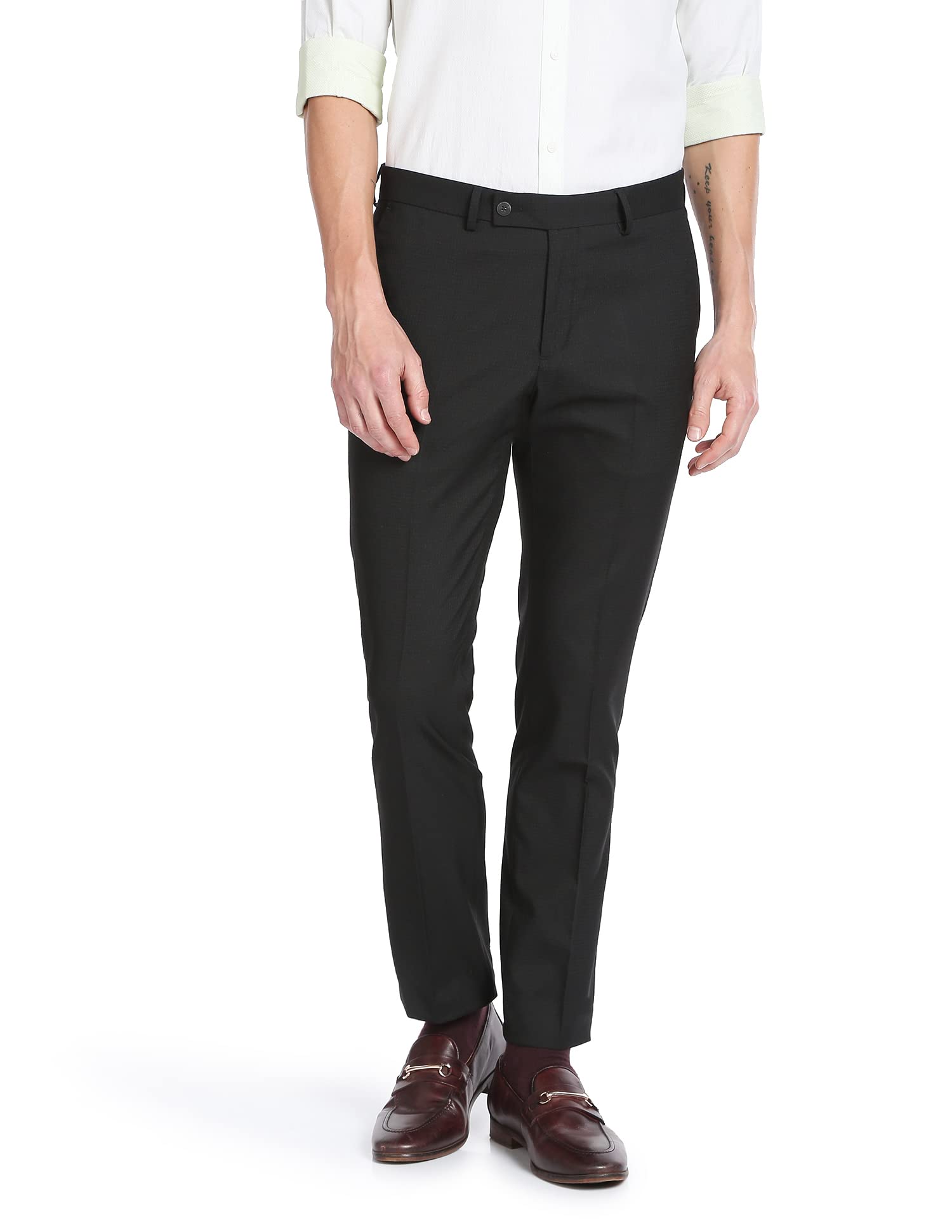 Men's Micro Check Dobby Formal Regular Fit Trousers-image-37
