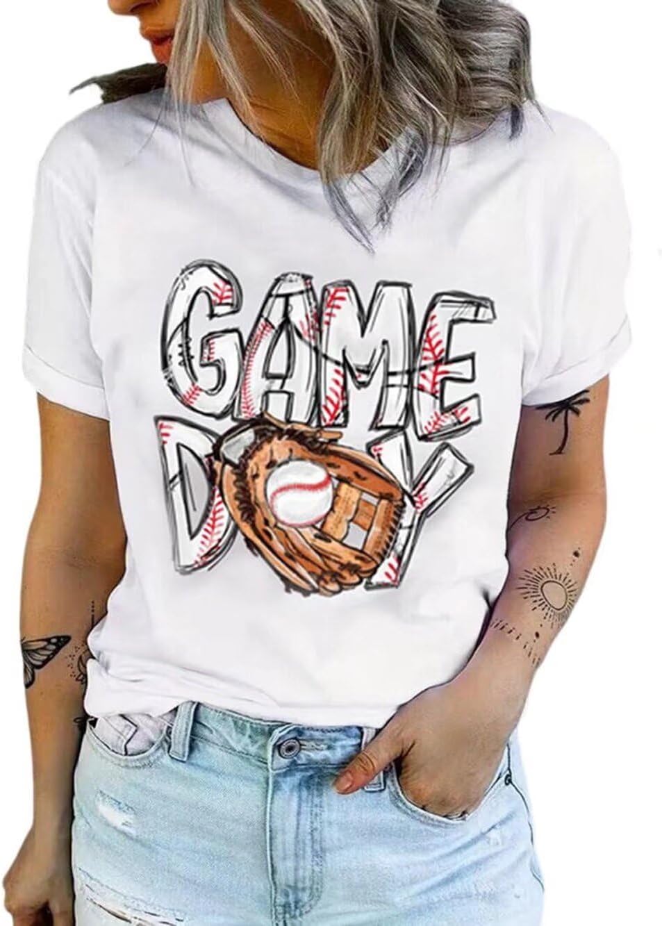Baseball Game Day T Shirt for Women Retro Letter Printed Tee Baseball Mom Pattern Game Day Gifts Funny Short Sleeve Top