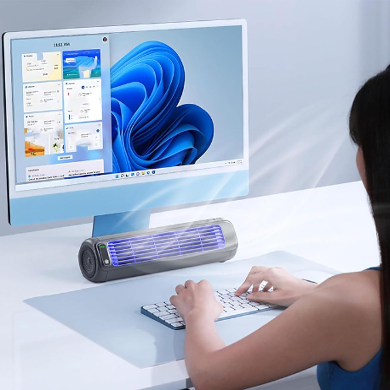 Ventilatore Condizionatore Portatile Senza Pale - Raffreddamento Silenzioso A 3 velocità, Ricarica USB, Ideale per Casa, Camera da Letto, Cucina, Ufficio, Design Compatto per Gray