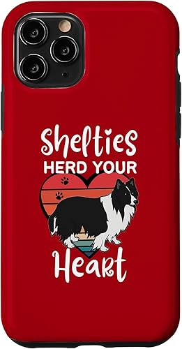 Funda para iPhone 11 Pro Shelties Herd Your Heart Black White Bi Black Sheltie Mom
