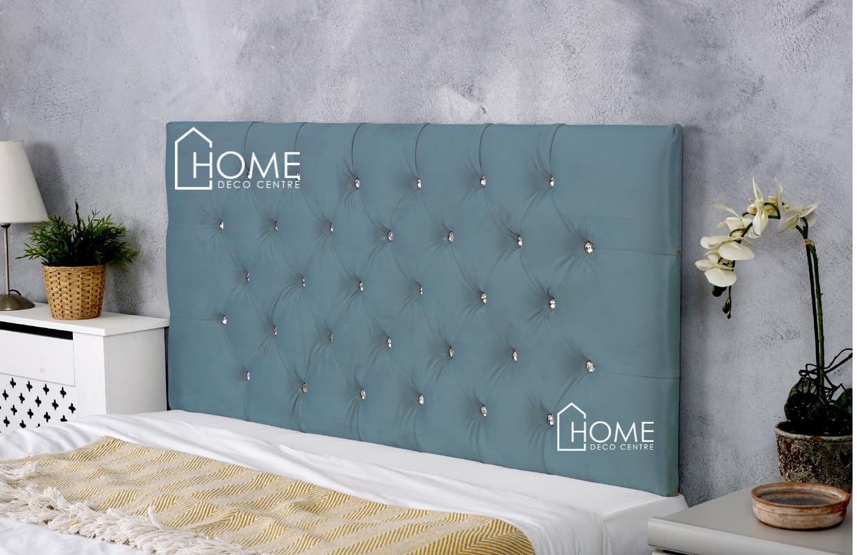 CROWNBEDS Plush Velvet Chesterfield Diamante Buttons Divan Bed Headboard 26 inches high |Headboard| Divan bed| Plush Velvet |Thick Padding|
