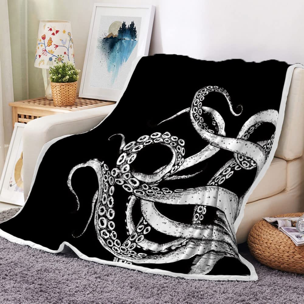 Couverture polaire pieuvre flanelle chaude anti-froid pour canapé et lit