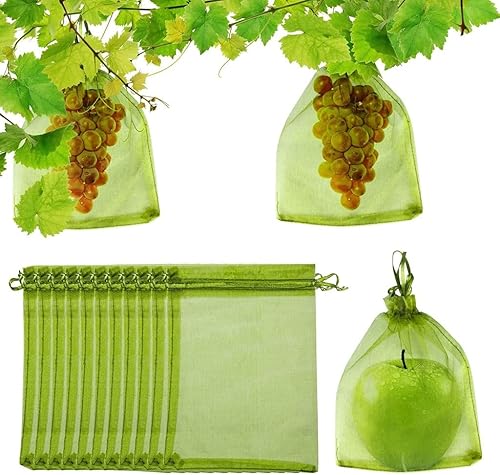 Miniatura 6 de Bolsas de protección de frutas de uvas, para jardín con cordón de malla, bolsas de malla de fresa y uva (color blanco, tamaño 7.9x11.8 in(100pcs))