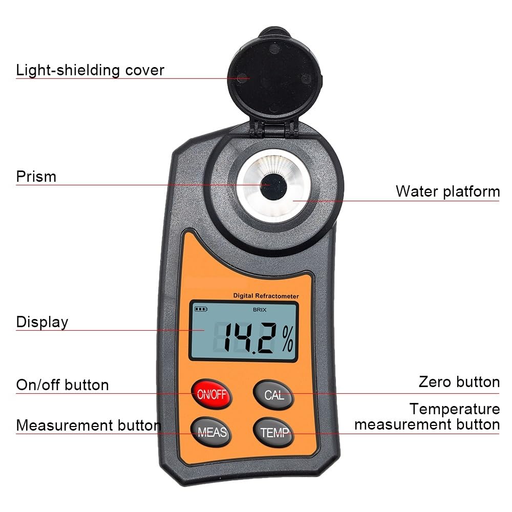 Refraktometr Cyfrowy refraktometr Zakres 0,0-55% Tester Areometr Miód Winogrono Wino Owoce Piwo Leki Stężenie cukru(2GHS Refractometer)