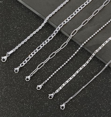 Tornito 8Pcs Ankle Bracelets for Women Stainless Steel Waterproof Layered Cuban Figaro Link Chain Rope Paperclip Herringbone Satellite Bead Anklets Set Summer Beach Jewelry Gold Silver Tone 8.5 Inch3