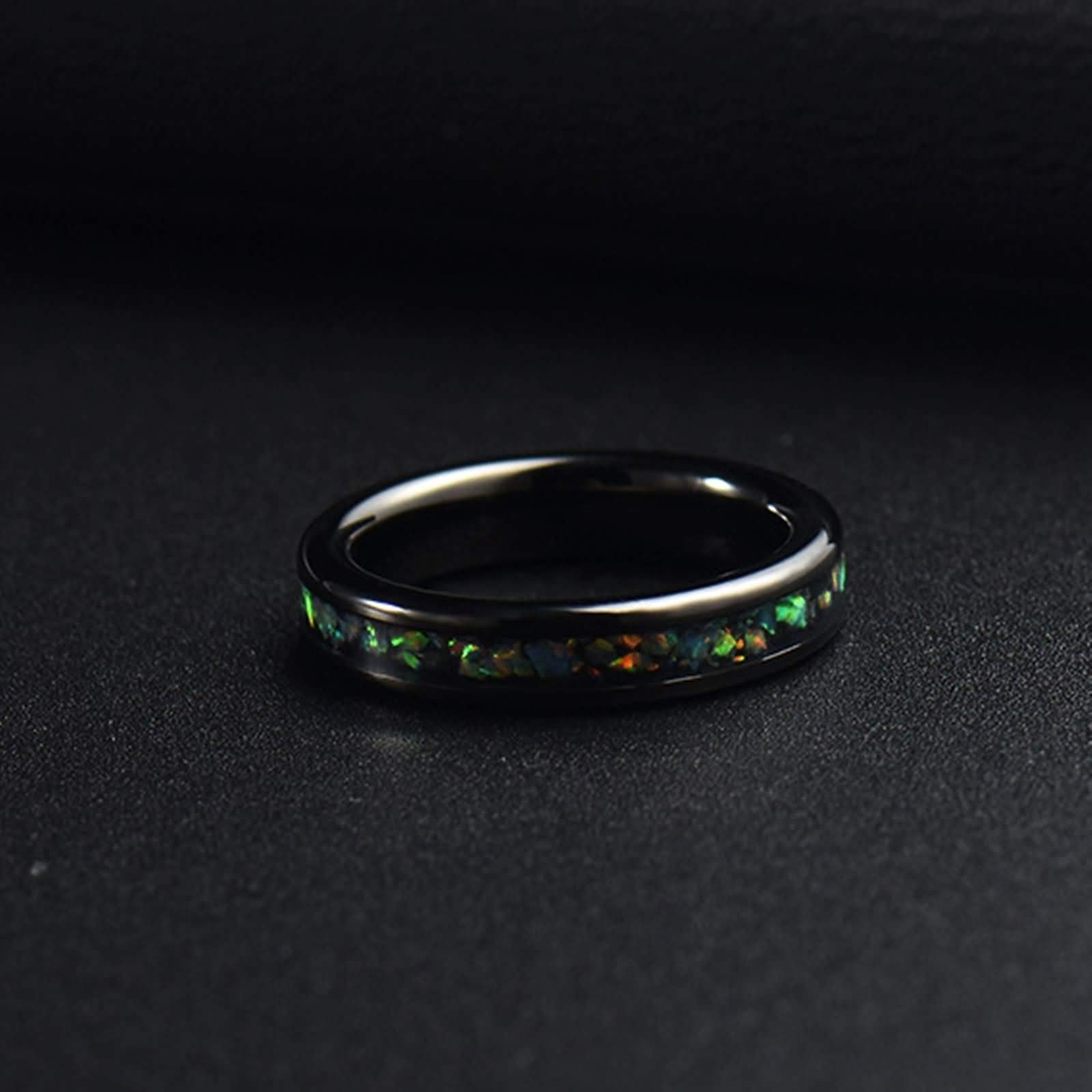Anello Nuziale Uomo Anello Uomo Donna con Opale Sintetico per Fidanzamento Matrimonio Promessa Anello Uomo Personalizzabile 4MM Anelli Fidanzamento Nero Misura 12-31