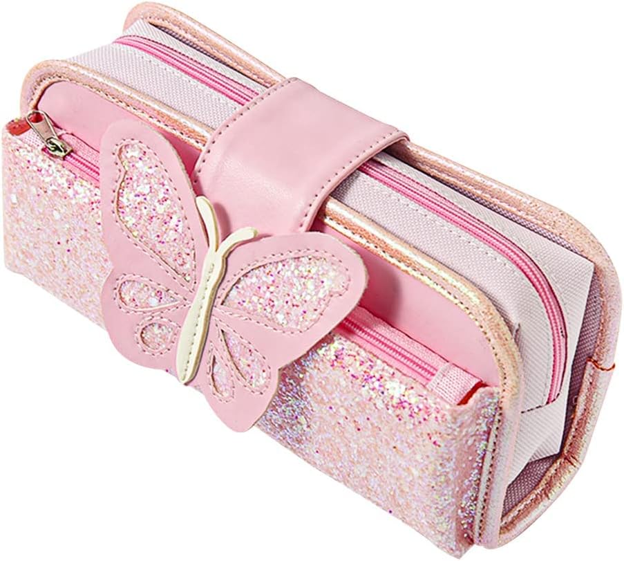 MAKINGTEC Big Capacity Pencil Case, Canvas Pen Pencil Pouch, Pink Pencil Case Reversible Sequin Pencil Case, Multi Use Stationery Storage Middle High School Organizer for Students Girls Teens Adults