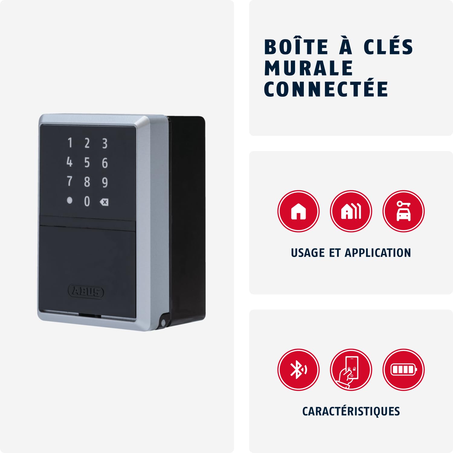 ABUS Boîte à Clés Connectée 787 - Pour 20 Clés, App Smartphone | Détection de mouvement intelligente PIR, vision nocturne, contrôle par app, compatible intérieur et extérieur