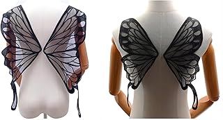 2 Pairs Fairy Wings Sew on Patches Butterfly Lace Appliques Tulle Organza Fabric Wings Embroidery Collar Neckline Trims Embellishments DIY Garment Dress Supplies (Black) - Buy now