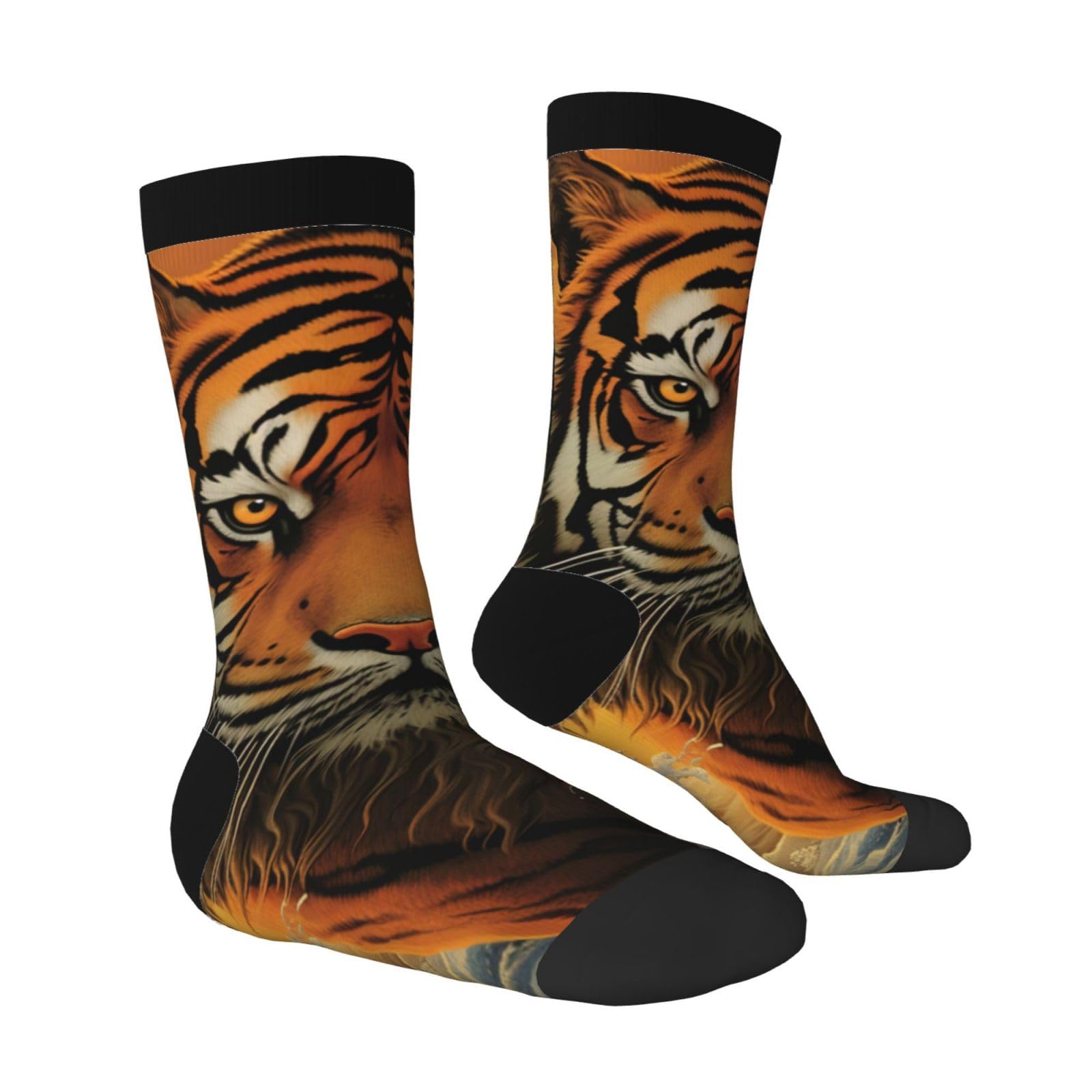 LZQPOEAS Rising Sun Tiger Athletic Socks Unisex Cushioned Crew Socks Hiking Running Calf Sock Soft Above Ankle Sock