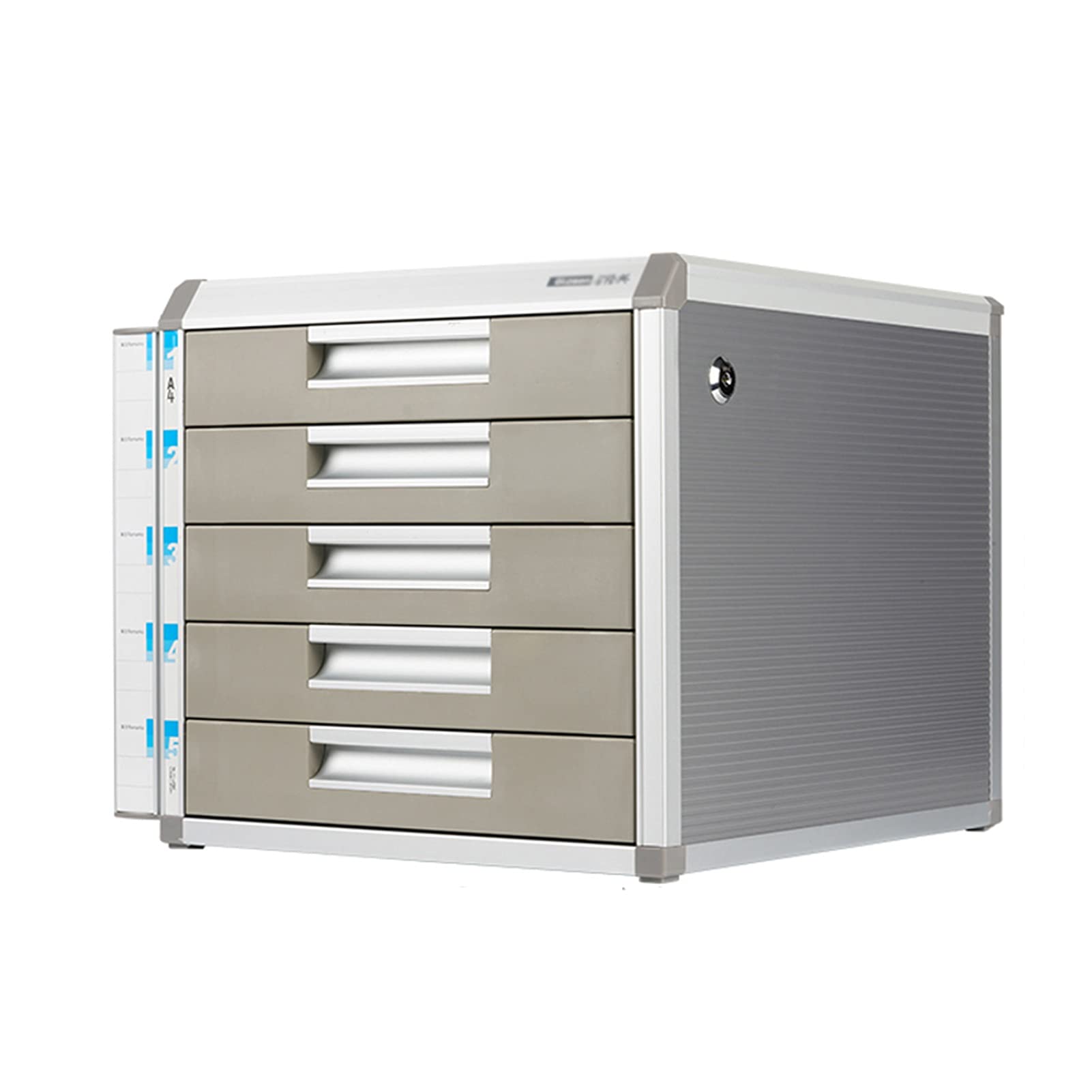 ASerZenith Desk Filing Cabinet with 5 Drawers with Lock, Aluminum Alloy Multi-layer Drawers for A4 Paper, Magazines, Files and Documents