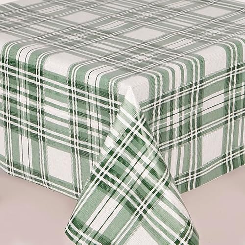 Home Expressions Green Pvc Tablecloth, Arglye Check Large Check, Wipe Clean Vinyl Table Cloth/Protector Textile Backing (140Cm X 250Cm Rectangle)
