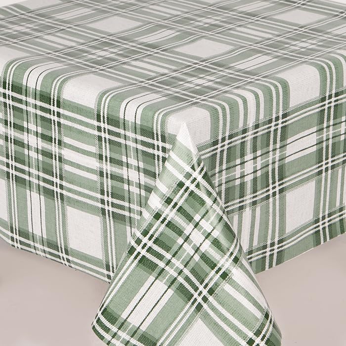 Home Expressions PVC Tablecloth, Arglye Check Green Large Check, Wipe Clean Vinyl Table Cloth/Protector Textile Backing (140cm x 200cm Rectangle)