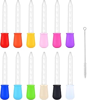 Set de 12 Pipetas de Silicona y Plástico de 5ml con Escala Graduada y 1 Cepillo de Limpieza, Ideal para Cocina, Experimentos, Mascotas y Plantas