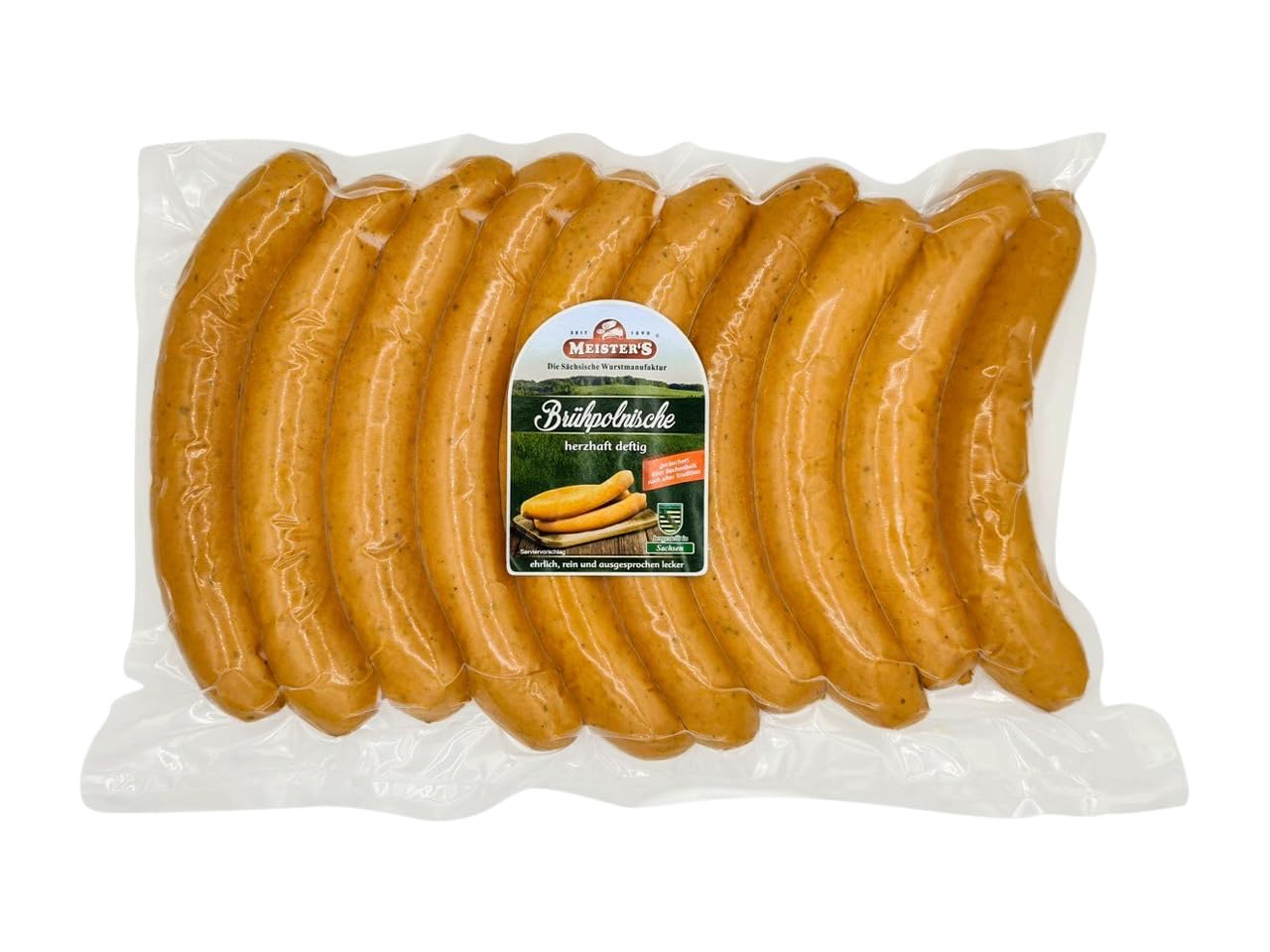Brühpolnische Wurst mit Kräutern aus Rind und Schwein | als Bratwurst grillen oder wie Bockwurst und Wiener zubereiten | bekannte Imbisswurst 10x 150g