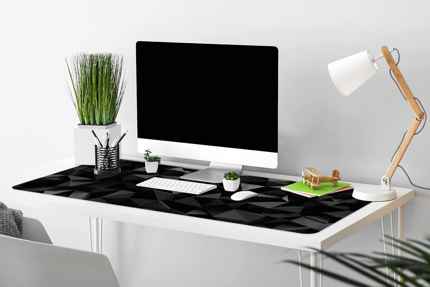 Decormat 120x60cm Sottomano da scrivania Protezione per tavolo per mouse Grande - Astrazione nera