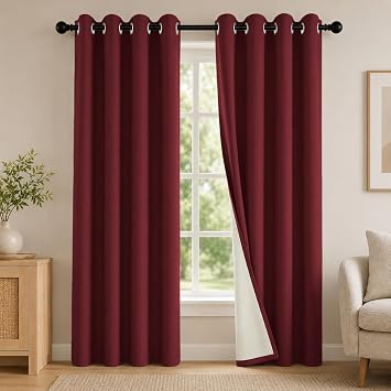 2 Panels 100% Blackout Curtains, Midweight Thermal Insulated Grommet Drapes for Bedroom Living Room, Light Blocking Window Treatment, Pack of 2, 54x84 Inches, Burgundy Red