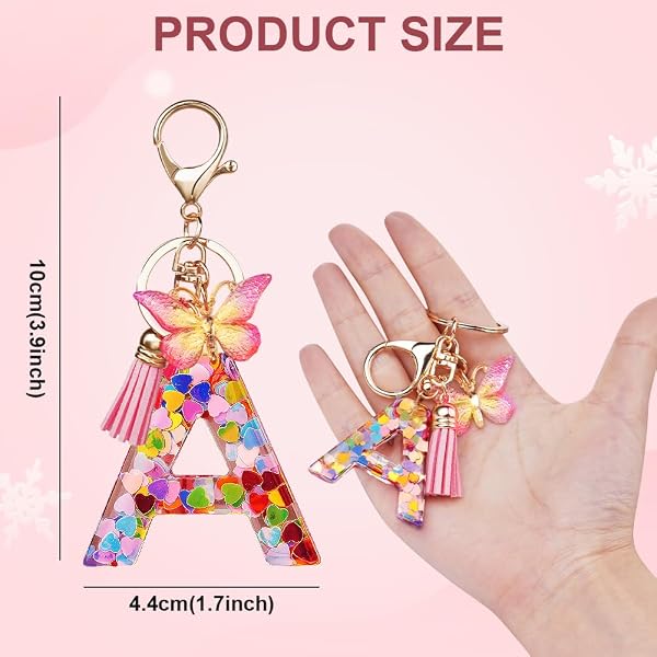 OSDUE Schlüsselanhänger für Damen, Alphabet Schlüsselanhänger, Mädchen Schlüsselanhänger, Rosa Schlüsselanhänger, Schmetterling Schlüsselanhänger Buchstabe für Frauen Mädchen Geburtstag Geschenke - 2