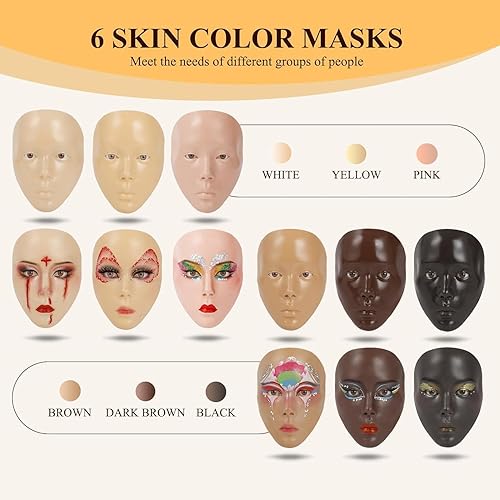 Practice Makeup Face, Face Painting Mannequin Head with Stand, 5D Reusable Silicone Makeup Face Practice, Mannequin Head for Makeup with Makeup Kit, Practice Face for Makeup Artist & Beginner, Pink(Yellow)