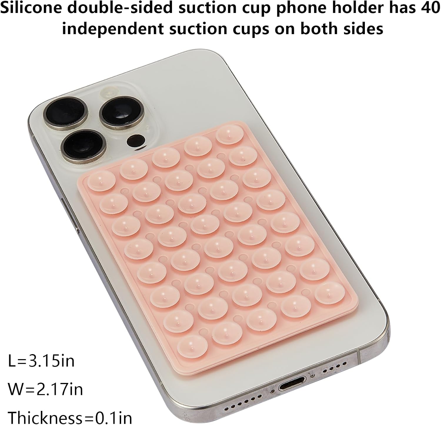 3 Pack Silicone Sticky Grip Holder for Cellphone, Silicone Suction Cup Phone Mount Hands-Free Double Sided Strong Grip Phone Holder for Selfie & Videos, Pink/Black/Transparent