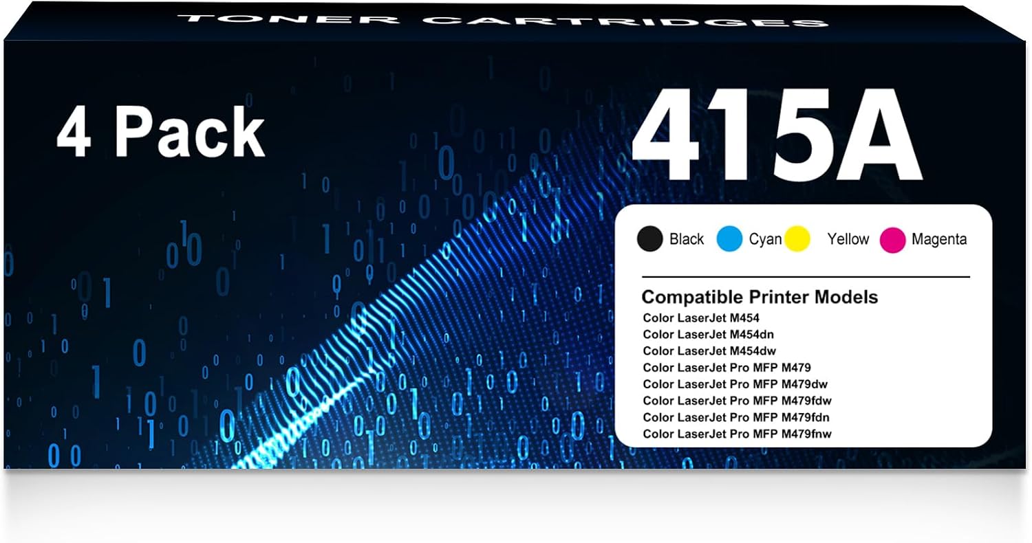 415A 415X Toner Set Compatible with HP 415A 415X Multipack for HP Color LaserJet Pro MFP M479dw Toner M479fdw M479fnw M479fdn M454dw M454dn M479 W2030A W2031A W2032A W2032A W22A W22033A With Chip 4-Pack