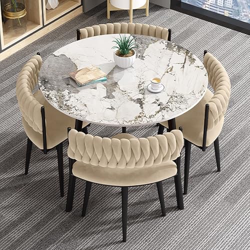 Okrągły stół do jadalni 80 cm dla 4 osób – nowoczesne, minimalistyczne meble w kolorze drewna, idealne do salonu, kuchni, biura, recepcji, 5-częściowy zestaw stolików kawowych