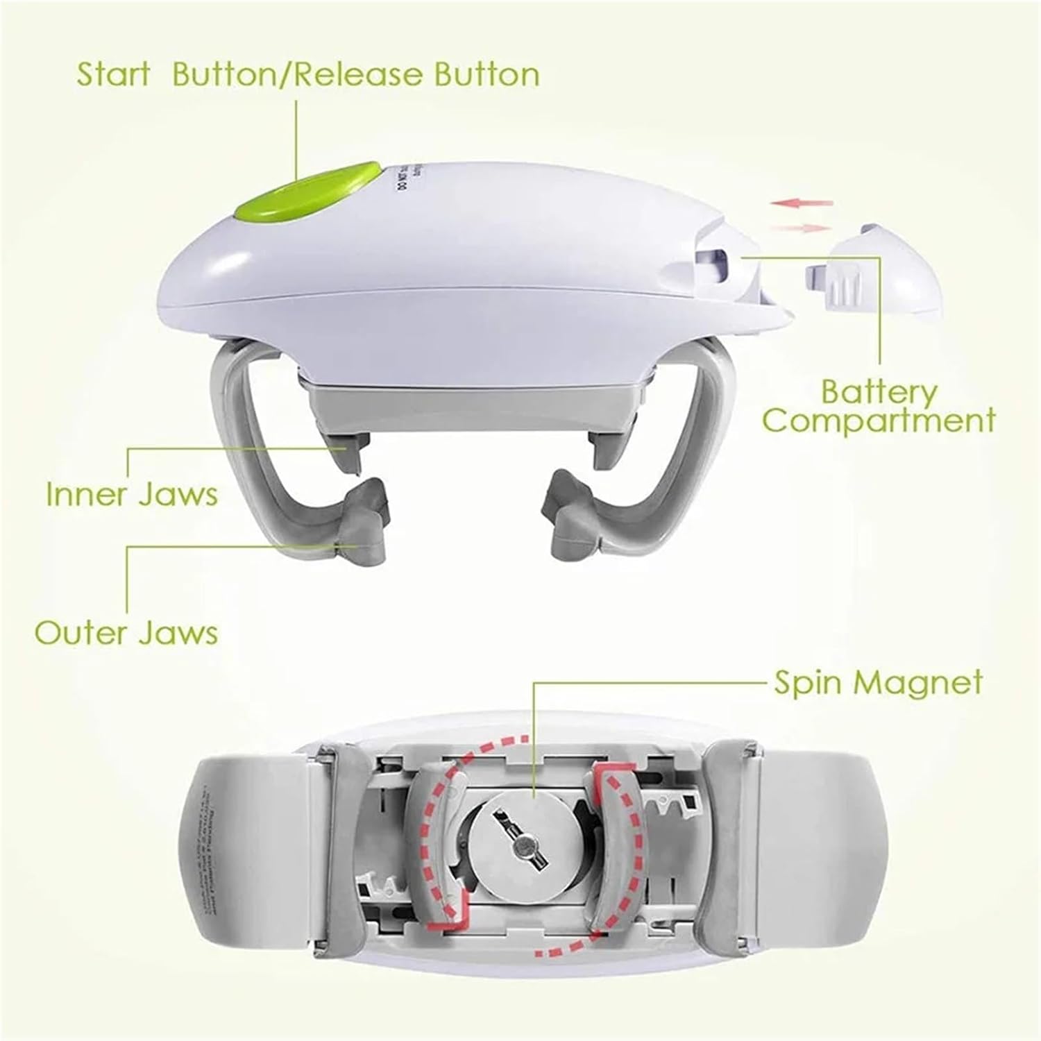 Automatic Electric Can Opener Beer Bottle Opener Handheld Safe Free Jar Can Tin Battery Operated Restaurant Kitchen Bar Tools(Green 1pc)