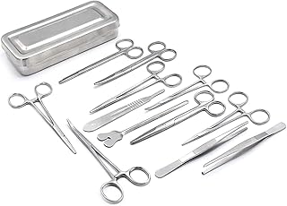 LAJA Imports Set of 13 Pieces Basic Surgi Forceps Scissors Needle Holder Kit Stainless Steel Box Instruments DS-1290