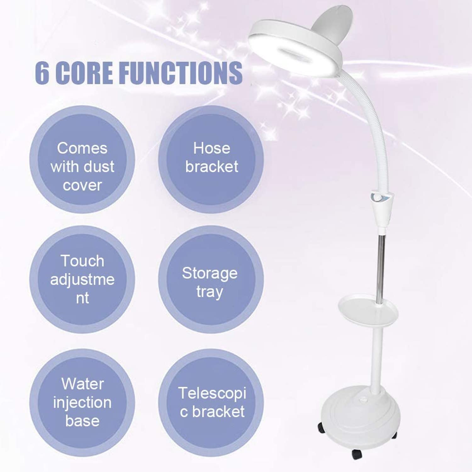 Lampada da terra con lente d'ingrandimento regolabile 8X, lampada di bellezza per tatuaggi semipermanente, lampada con lente d'ingrandimento a luce fredda da pavimento, per salone manicure bellezza