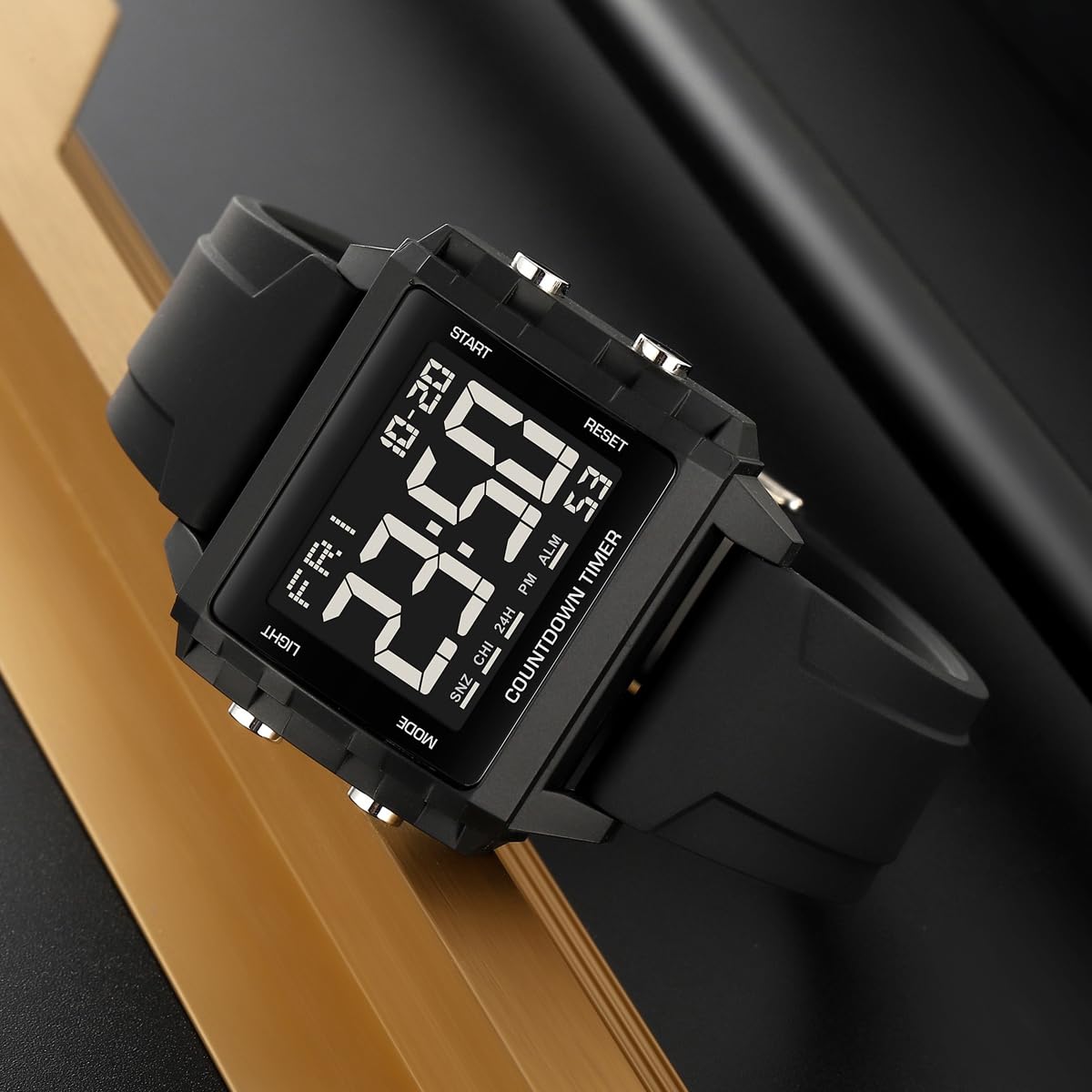 findtime Montre numérique étanche pour homme avec rétroéclairage LED, alarme, chronomètre, compte à rebours