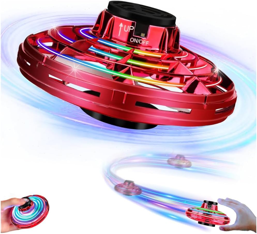 Drone for Kids Flying Toys,2026 Upgrade LED Fidget Spinner, Hand Operated Fidget Flying Spinner Toy, for 6 7 8 9 + Year Old Kids(Red,Acrylonitrile Butadiene Styrene (ABS))