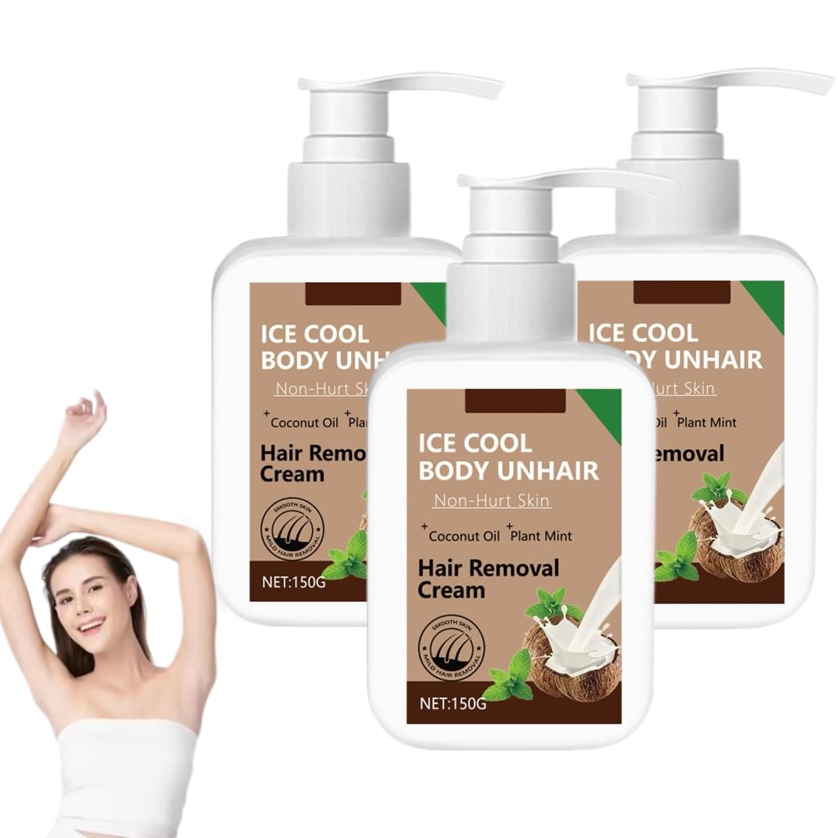 Crème dépilatoire corps effet fraîcheur (Ice Cool) – Épilation indolore (3 pièce)