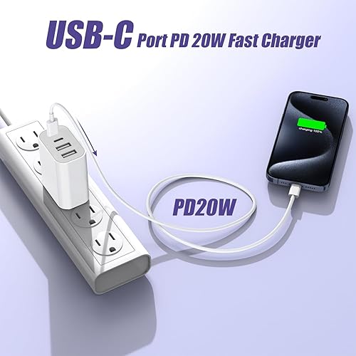Miniatura 5 de Bloque de carga rápida USB, adaptador de carga de 4 puertos de 40 W para iPhone Dual USB C, cargador rápido multipuerto tipo C para iPhone 17/17
