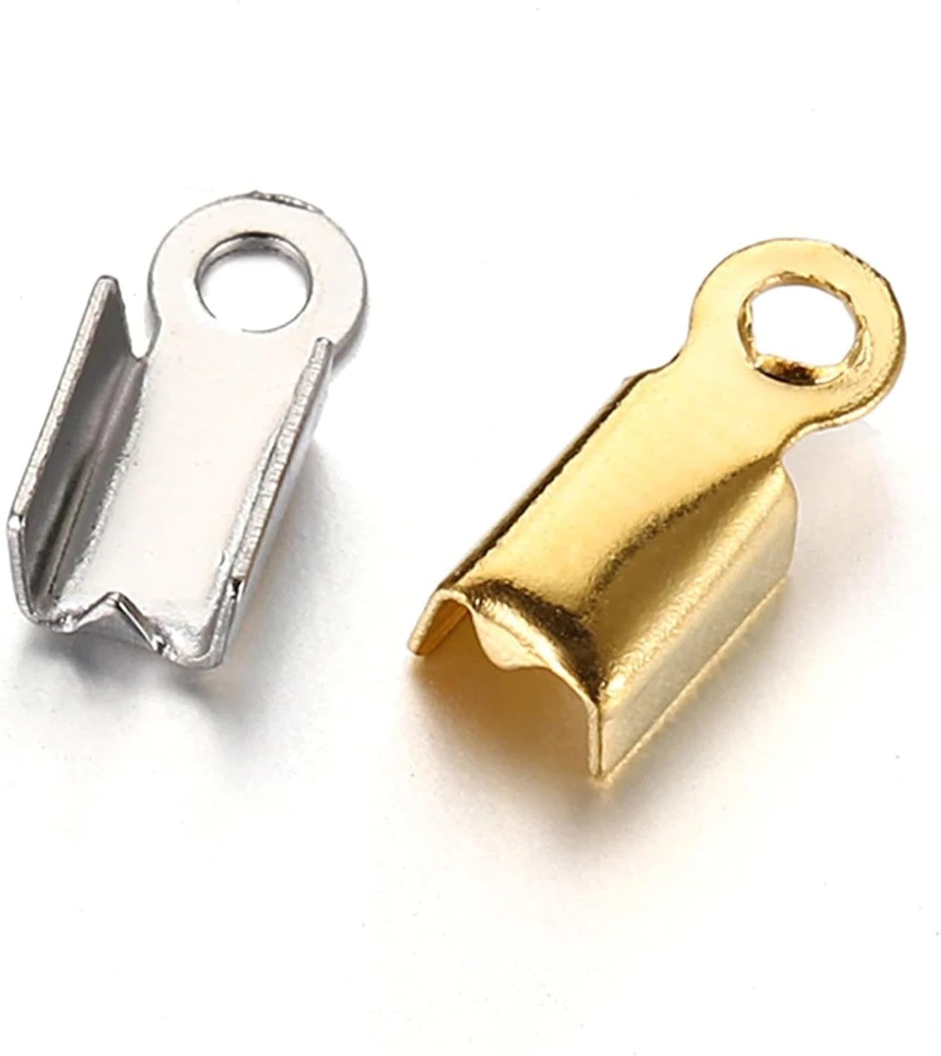 Cord Ends for Jewelry Making 400pcs Stainless Steel Crimp End Caps Cove Clasps String Ribbon Leather Fold Clip Fastener Beads Connector(Steel Color,Width 3mm)