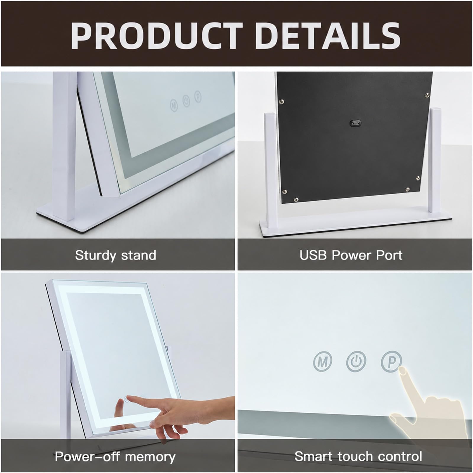 Lighted Makeup Mirror with Smart Touch, 3 Light Modes & Stepless Dimming