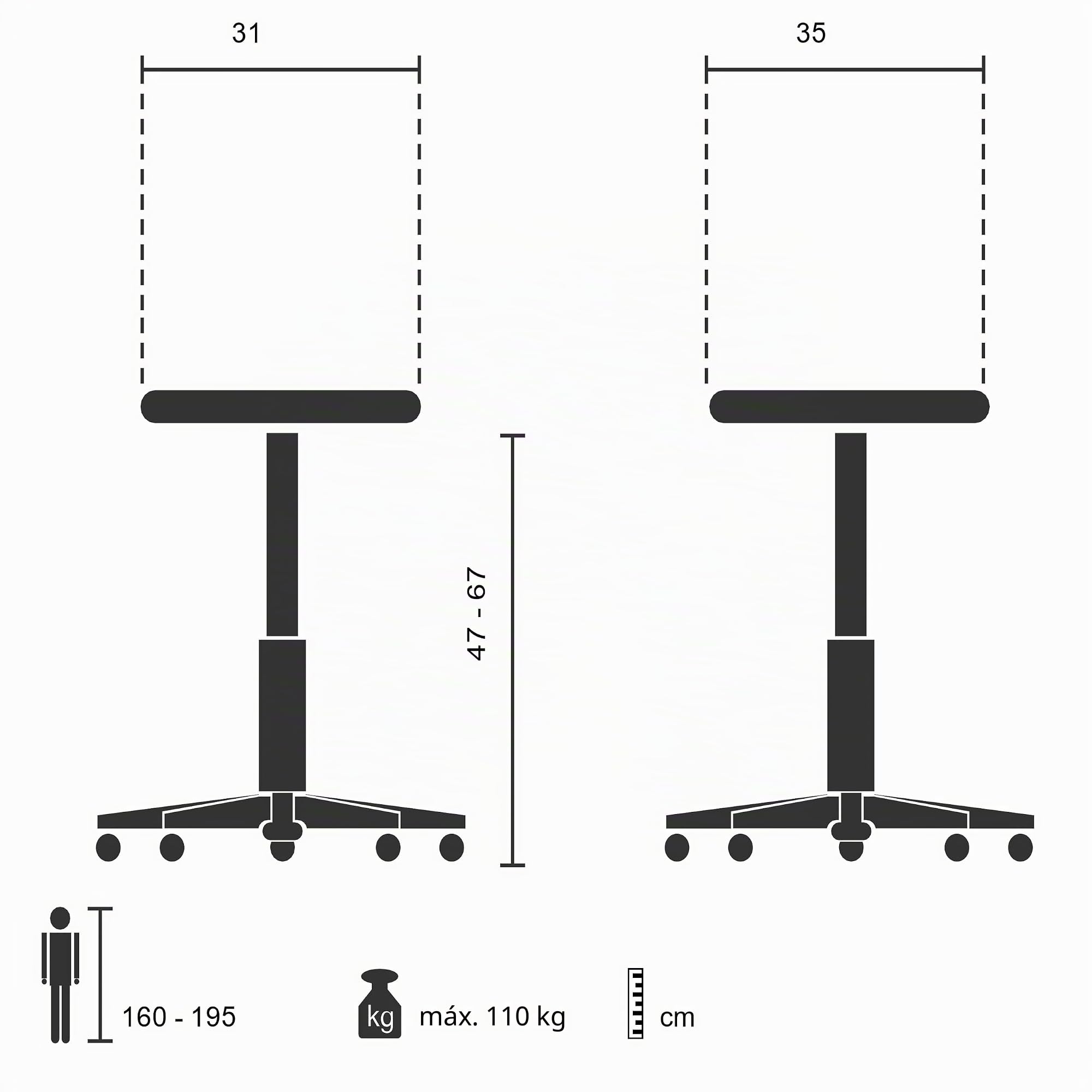 hjh OFFICE 608920 Taburete de Trabajo Top Work 20 Gris, Taburete de Silla de Montar, Respaldo con Ajuste de Altura