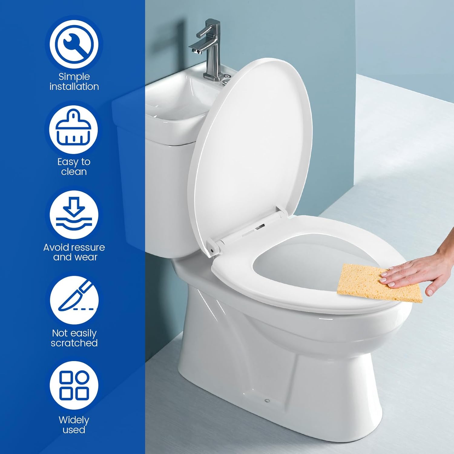 Soft Close Quick Release Toilet Seat Elongated Oval Shape Toilet Seat with Adjustable Stainless Easy Cleaning & Simple Top Fixing Quiet Lid for Bathroom Hotel Home (1Pc)