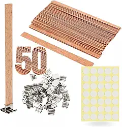 Pavios de Madeira e Ilhós de Metal para Velas, 50 Unidades com adesivo dupla face