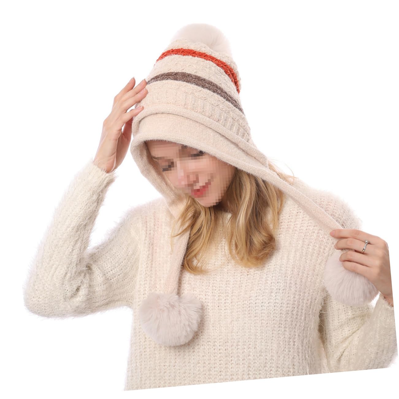 SHERCHPRY 2piezas Gorro De Lana para Mujer Pompones Decorativos Gorro De Esquí Cálido y Cómodo Diseño De Punto Elástico para Actividades Al Aire Invierno Beige