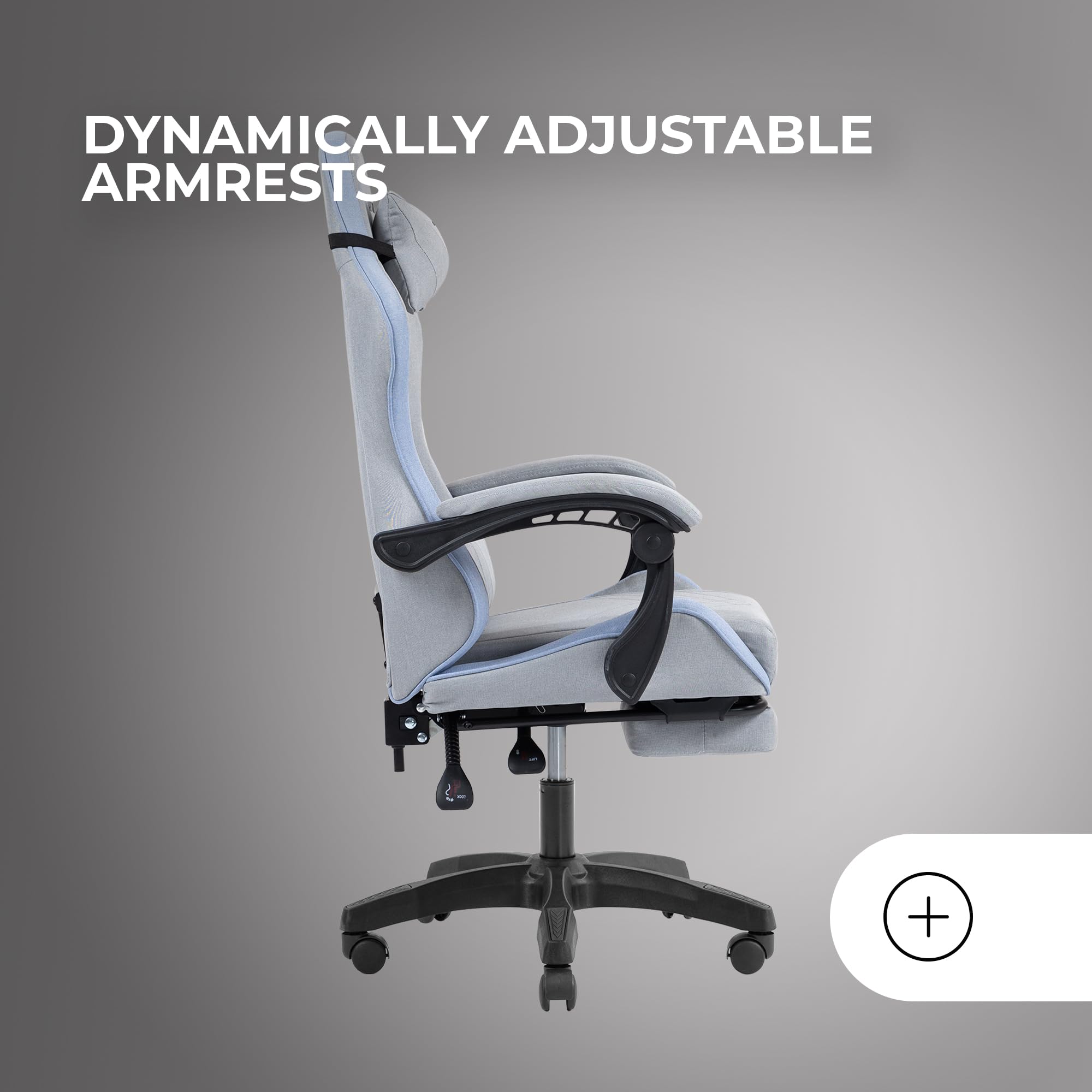 Mars Gaming MGC-X, Silla Gaming Ergonómica, Tejido Transpirable, Respaldo Reclinable y Altura Regulable, Reposabrazos Dinámico, Cojín Cervical y Lumbar, Silla Oficina con Reposapiés Extensible, Azul