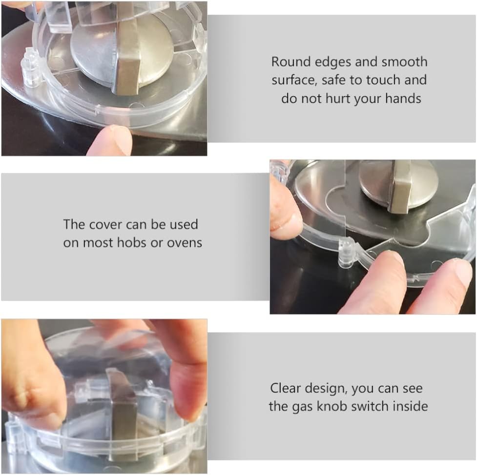 SOLUSTRE 4pcs Gas Knob Cover Kitchen Stove Safety Guard for Childproofing Easy to Clean Prevent Accidental Gas Activation Compatible Hobs and Ovens