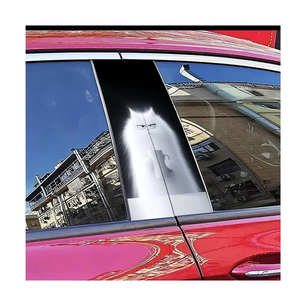 Bertdcx One Color 2Pcs Car Center Pillar Protection Stickers Cat Pattern Scratch Resistant Film Auto Parts