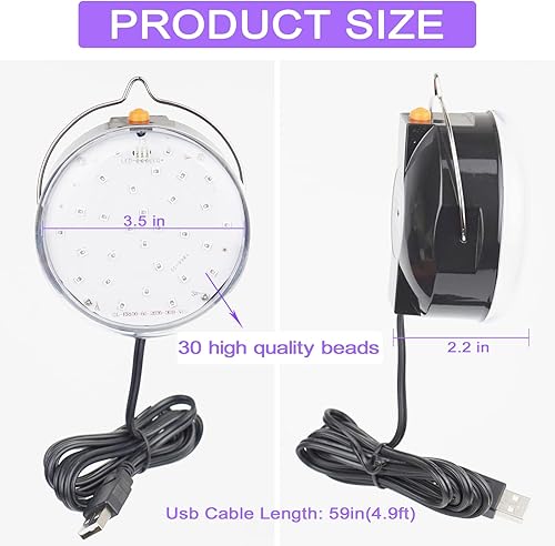 Miniatura 7 de CICINY Luz LED negra, luces negras UV colgantes USB de 10 W con gancho, lámpara de luz negra para fiesta brillante, decoraciones de Halloween que