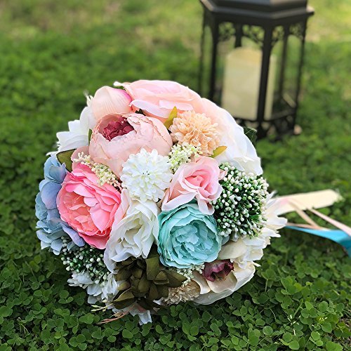 Abbie Home Bride Bouquets - 9 Inches Artificial Wedding Flower Roses Toss Holding Bouquet - Rhinestone Ribbon Décor (476) (476) #TOP4
