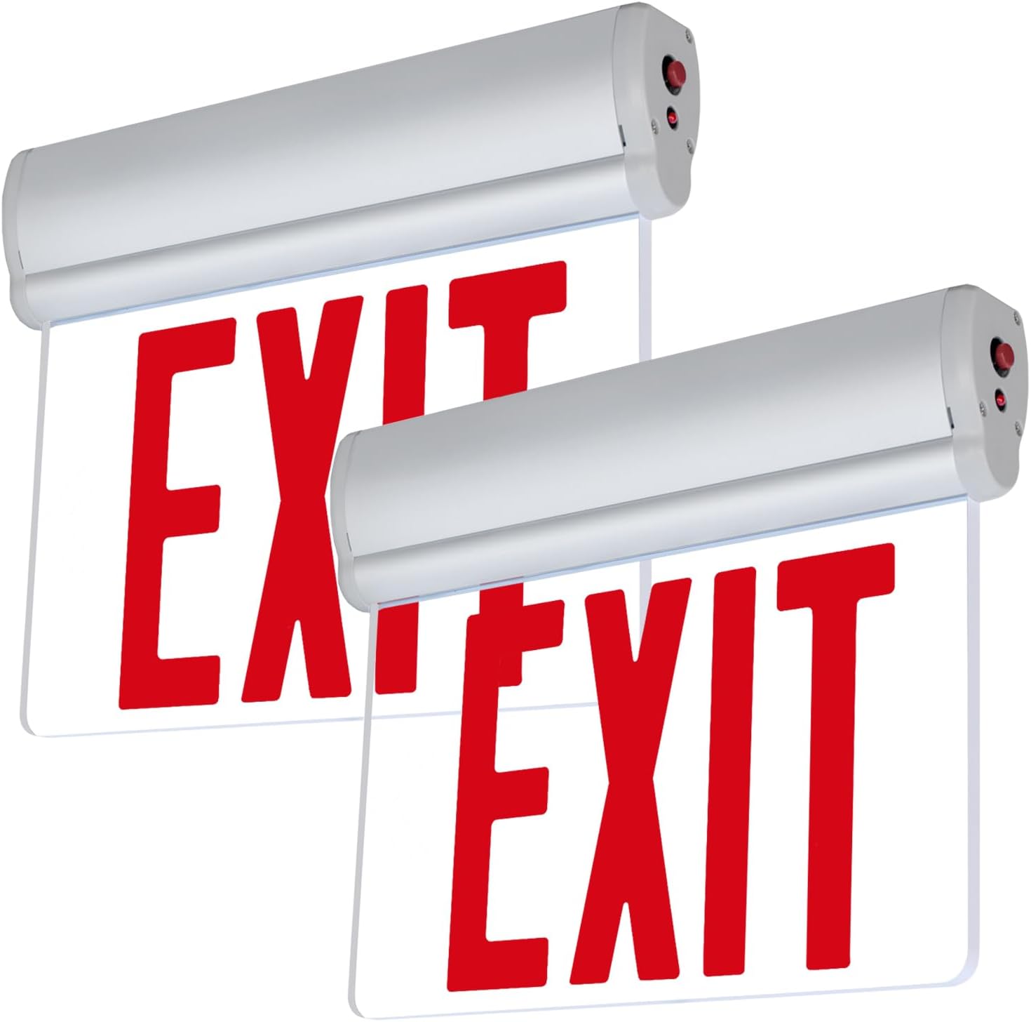 LFI Lights Edge-Lit Red Exit Sign, Sleek Brushed Aluminum Housing, Single Sided Clear Rotating Acrylic Panel, Battery Backup, Hardwired for Safety, UL Listed, (2 Pack)