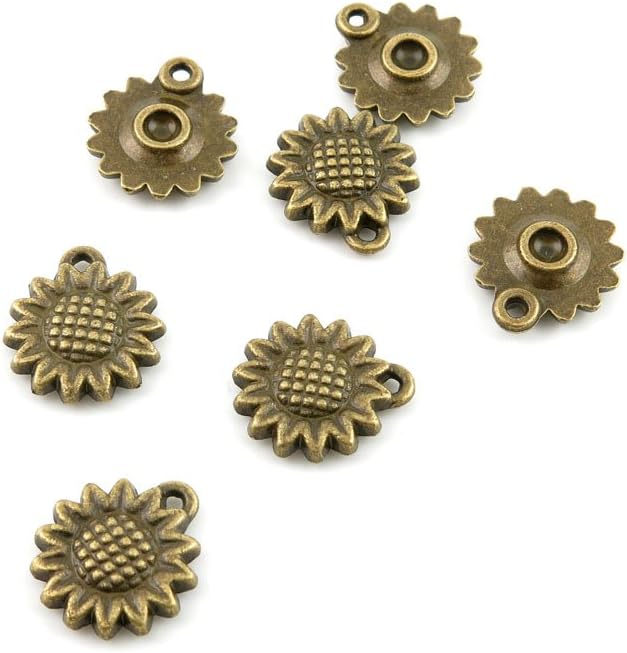 120 Pieces Jewelry Making Findings Antique Bronze Charms Craft Lots Repair Supplies Supply X0XV1 Sunflower