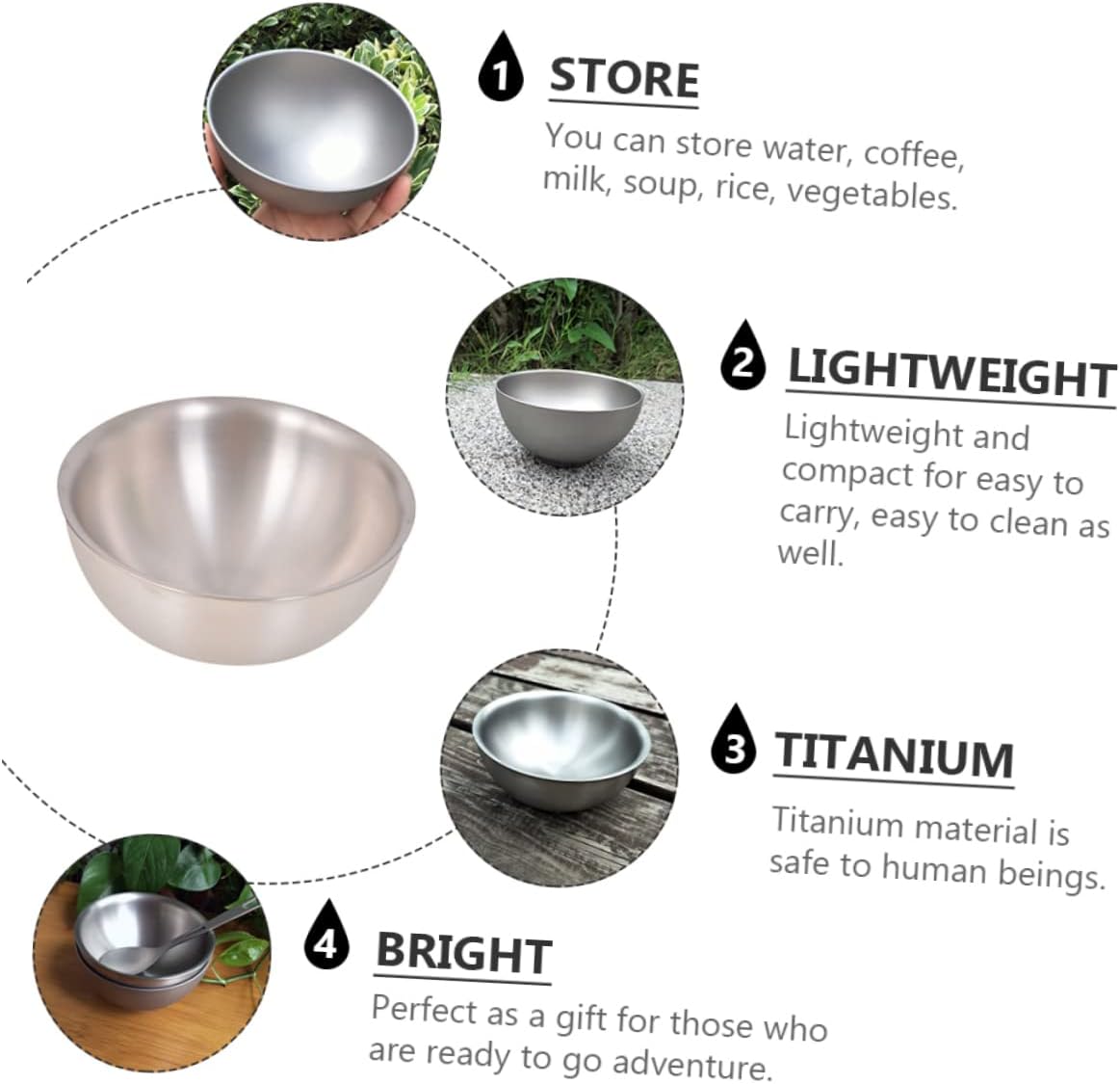 BESTonZON 1pc Double Titanium Bowl Lightweight and Camping Tableware for Outdoor Activities for Picnics Hiking Bbq and Home Use